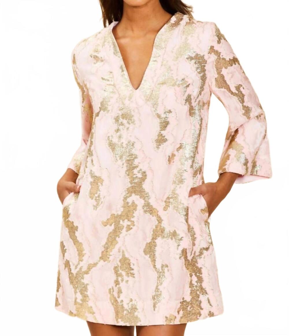NEW MESTIZA NEW YORK ines caftan mini dress in blush gold